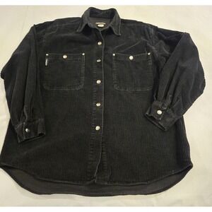 VTG Y2K UNIONBAY Black Corduroy Snap Up Shirt Jacket 100% Cotton Size Large